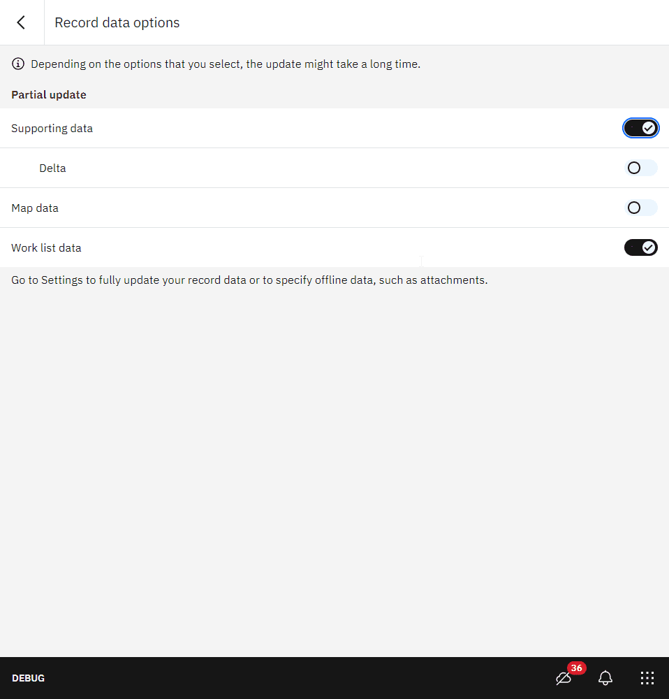 Record Data Options page Record Data Options page